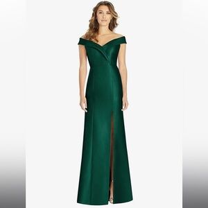 Dessy Collection- OFF-THE-SHOULDER CUFF TRUMPET GOWN WITH FRONT SLIT